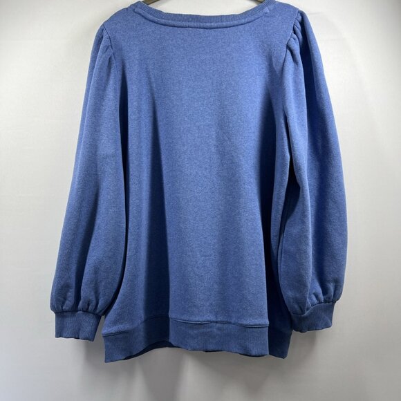 Talbots Women's Sweatshirt Size XL Inspire Solid Blue Puff Long Sleeves Fleece - Picture 2 of 7